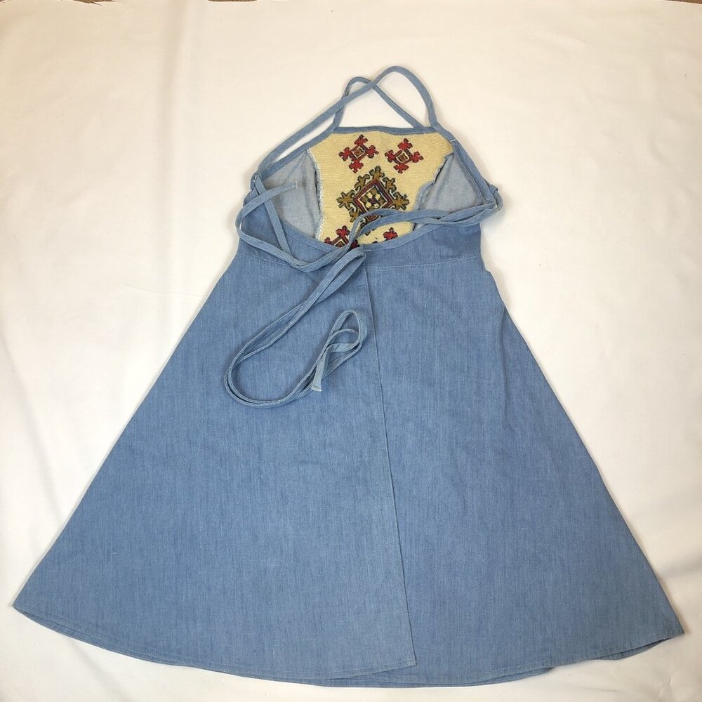 Slantzi Craft Vintage Denim Wrap Dress Embroidered Apron Style Stowe VT Small - Picture 6 of 10